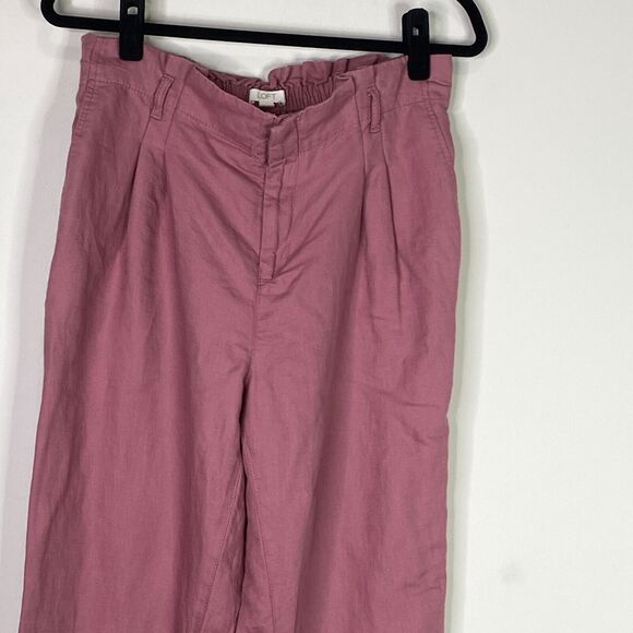 LOFT 2020 Linen Cotton Paper Bag High Waist Pants Women’s Size Medium - Picture 4 of 9